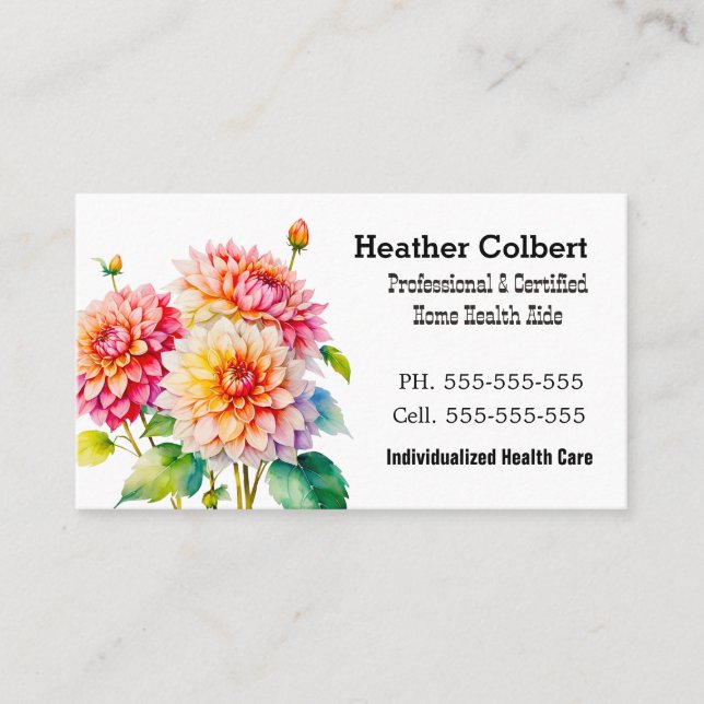Carte De Visite Floral Friendly Lovely Cool Caregiver Professional (Devant)