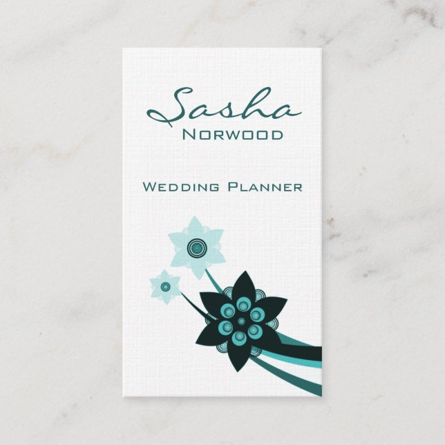 Carte de visite floral funky, Turquoise (Devant)