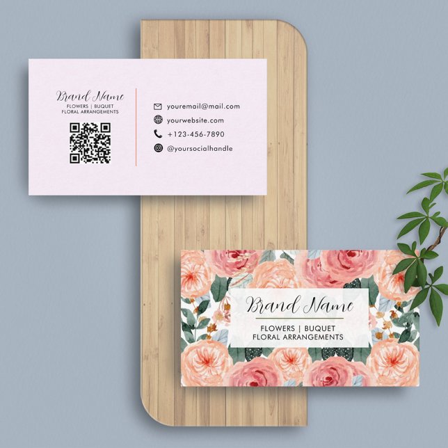 Carte De Visite Floral | Icônes professionnelles féminines Code QR (Créateur téléchargé)