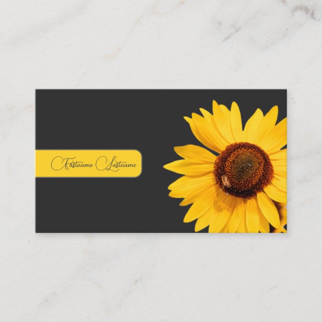 Carte De Visite Floral jaune tournesol abeille calligraphie gris f (Devant)