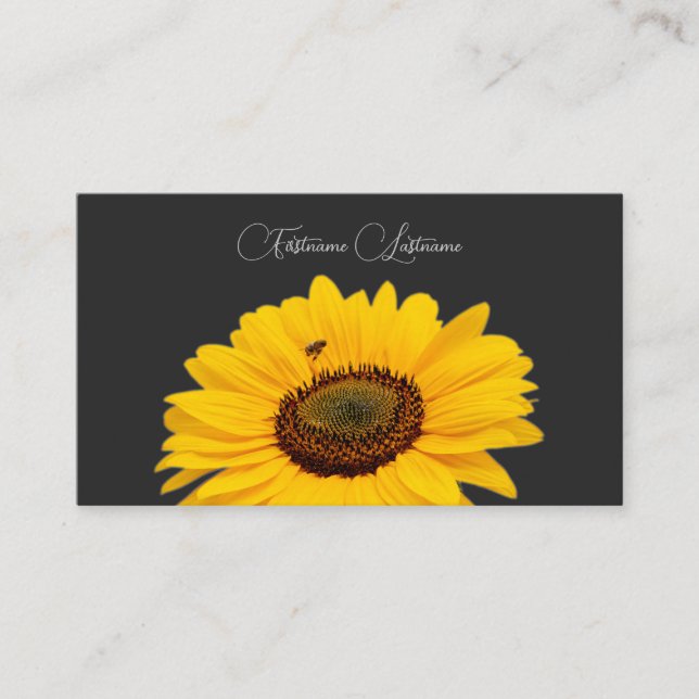 Carte De Visite Floral jaune tournesol abeille calligraphie gris f (Devant)