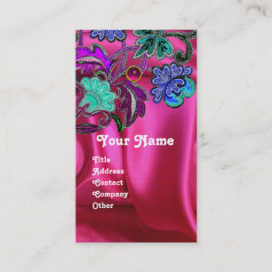 CARTE DE VISITE FLORAL LACE ROSE FUCHSIA SOIE VÊTEMENT, GEM MONOGR