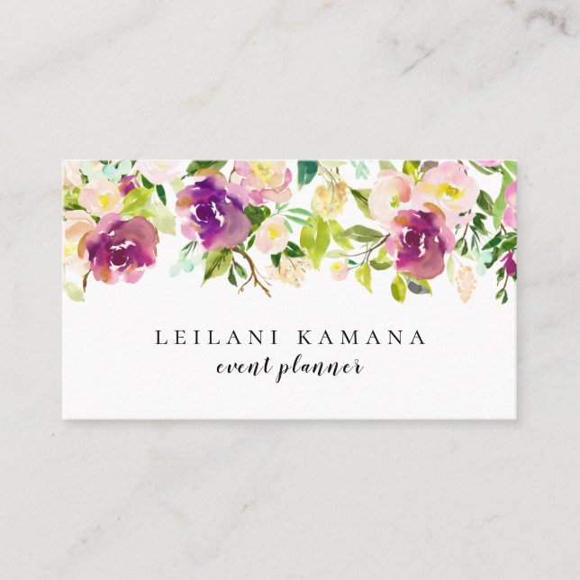 Carte De Visite Floral mauve d'aquarelle moderne (Devant)
