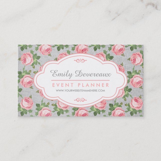 Carte De Visite Floral minable et chic de rose de cru personnalisé (Devant)