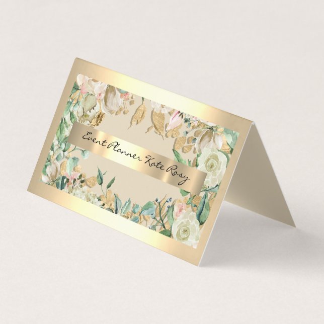 Carte De Visite Floral Mint Green Faux Gold Event Planner Beauté (Devant)