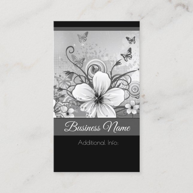 Carte de visite floral noir et blanc 2 (Devant)