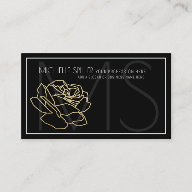 carte de visite floral noir pour femmes élégantes (Devant)