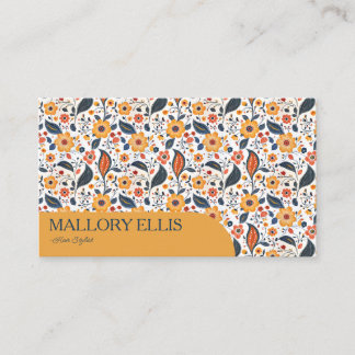 Carte De Visite Floral Paisley Orange Pattern | Hair stylist