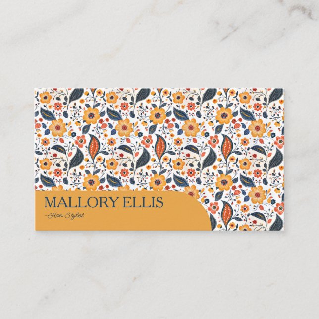 Carte De Visite Floral Paisley Orange Pattern | Hair stylist (Devant)
