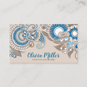 Carte De Visite Floral Paisley Ornement Pastel Beige et Bleu