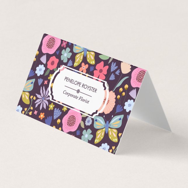 Carte De Visite Floral Pattern Dark Plum & Mauve Business Card (Devant)
