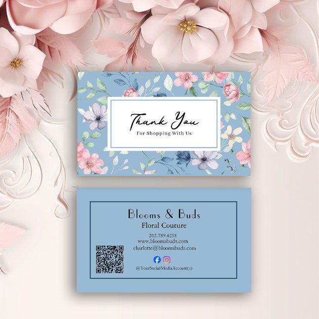 Carte De Visite Floral QR Code Business Thank You Card Insert (Créateur téléchargé)