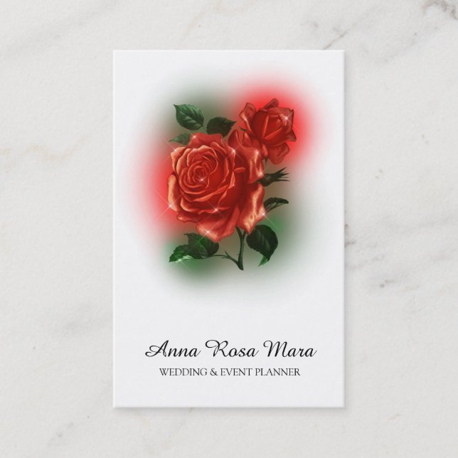 Carte De Visite *~* Floral Red ROSE Mariage Event Planner Code QR  (Devant)