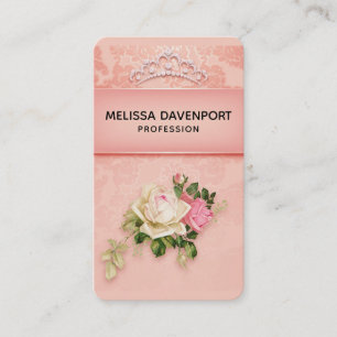 Carte De Visite Floral rose avec Diamond Tiara Princess Design