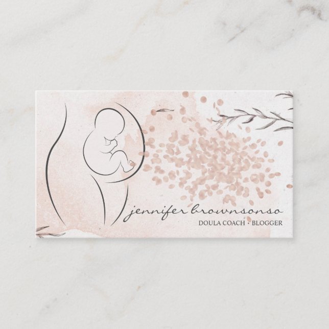 Carte De Visite Floral rose Doula Entraîneur de naissance Pregnant (Devant)