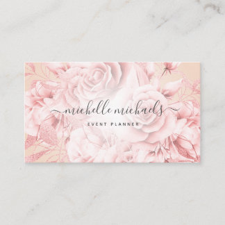 Carte De Visite Floral Rose Gold Blush Script moderne