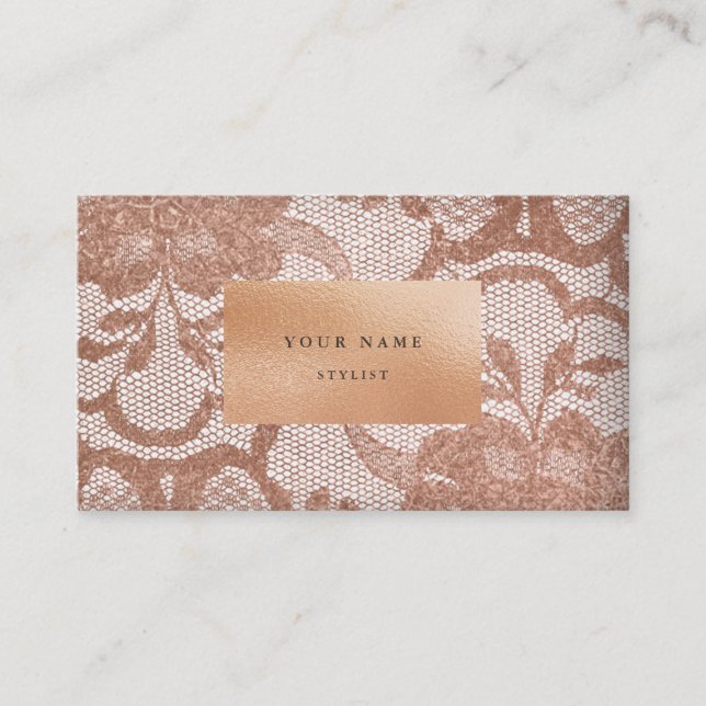Carte De Visite Floral Rose Rose Or Blanc dentelle Vip Glam (Devant)