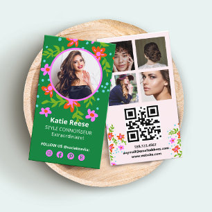 Carte De Visite Floral Social Media Photo Grid, QR Code