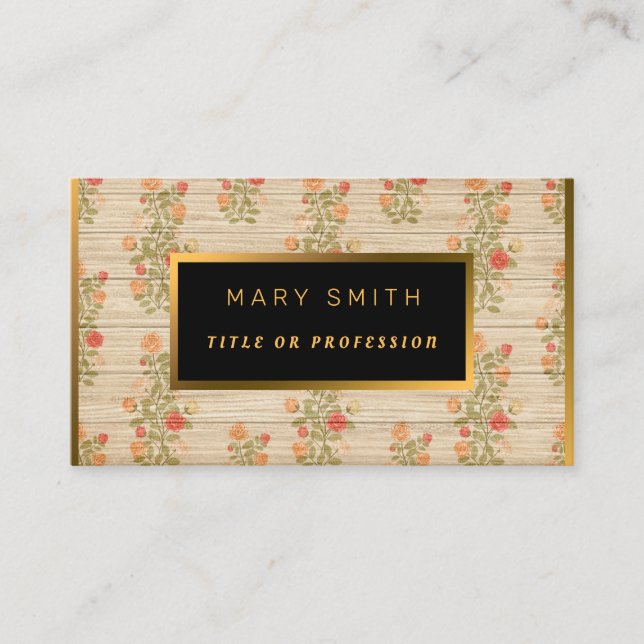 Carte De Visite Floral sur Personnaliser Or Bois Professionnel Mod (Devant)