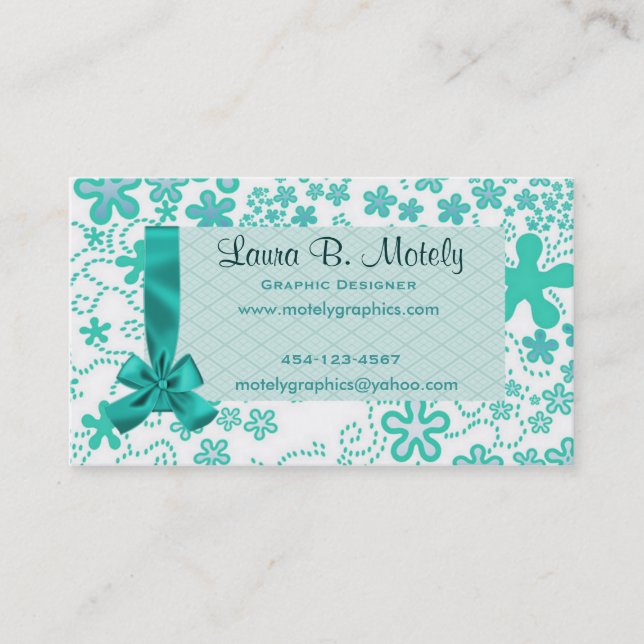 Carte de visite floral turquoise d'amusement (Devant)