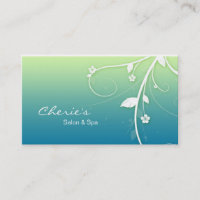 Carte de visite floral vert-bleu de remous