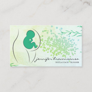 Carte De Visite Floral vert Doula Entraîneur de naissance Pregnant