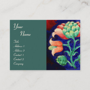 Carte De Visite FLORAL , vert rouge bleu orange