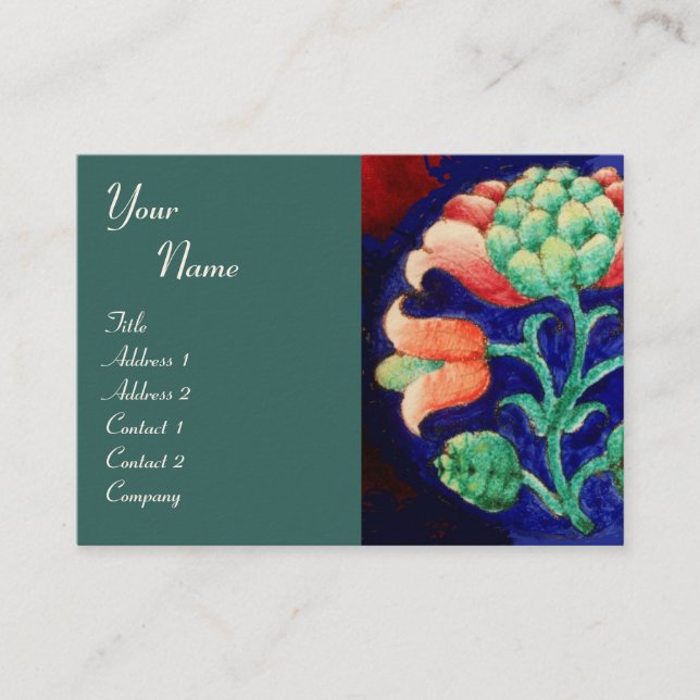 Carte De Visite FLORAL , vert rouge bleu orange (Devant)