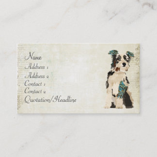 Carte de visite floral vintage bleu de chien