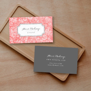 Carte De Visite Floral Vintage corail et gris