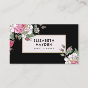 Carte de visite floral vintage noir