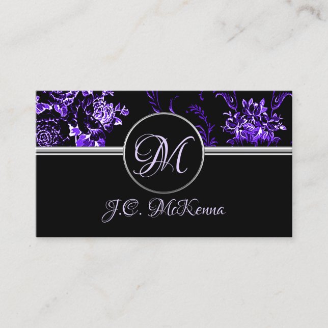Carte de visite floral violet de monogramme (Devant)