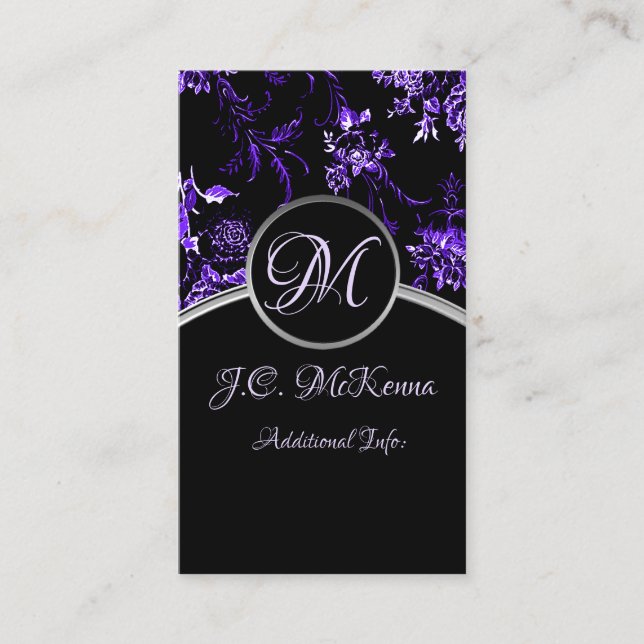 Carte de visite floral violet de monogramme 3 (Devant)