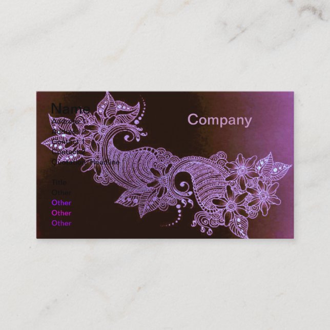 carte de visite floral violet henna mehndi (Devant)