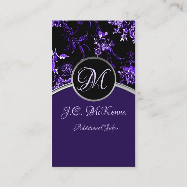 Carte de visite floral violet monogramme 4 (Devant)