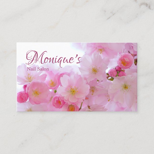 Carte de visite florale à fleurs de cerisier rose (Devant)