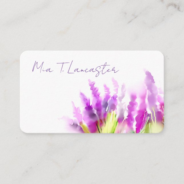 Carte de visite florale aquarelle lavande violet (Devant)