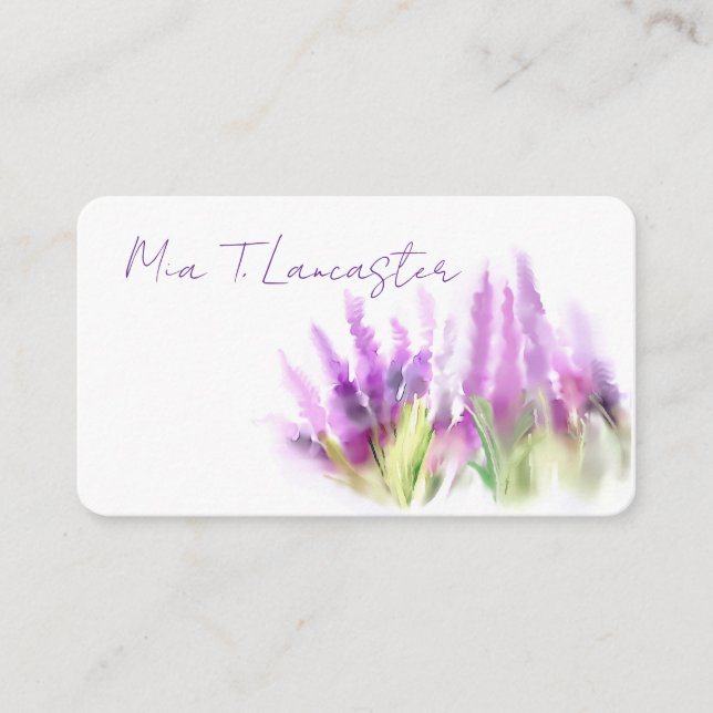 Carte de visite florale aquarelle lavande violette (Devant)
