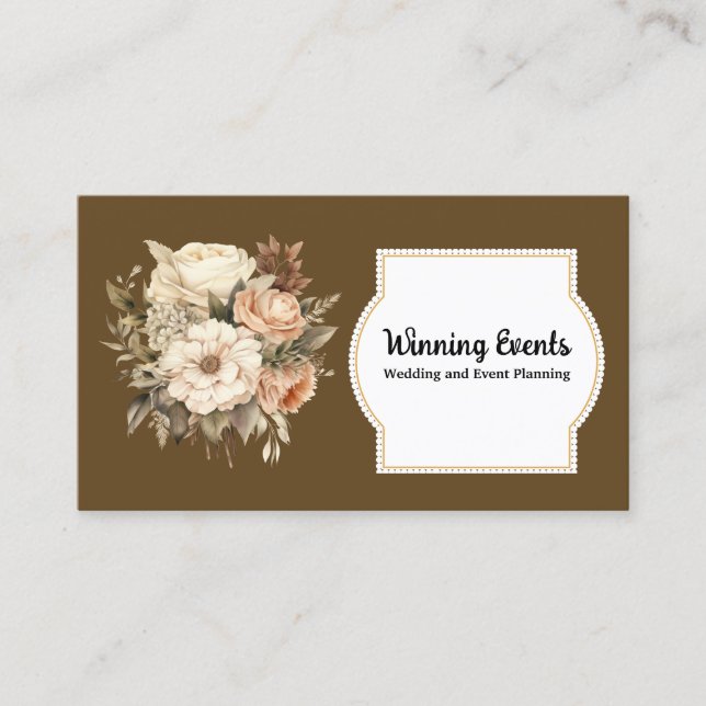 Carte de visite florale Boho marron or (Devant)