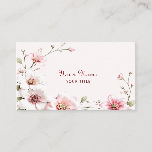 Carte de visite florale élégante rose blanc (Devant)