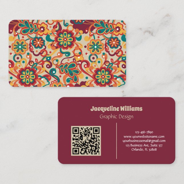Carte de visite florale groovy psychédélique des a (Devant / Derrière)