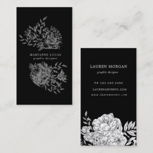 carte de visite florale noire et blanche