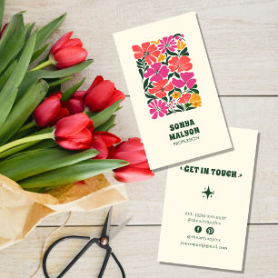 Carte de visite florale rétro groovy Dessinée à