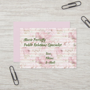 Carte de visite florale rose avec rayures