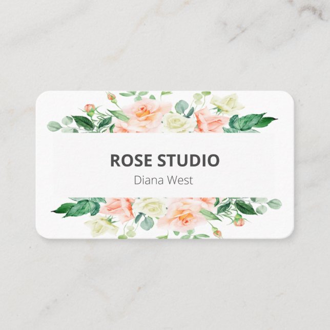 Carte de visite florale rose moderne élégante (Devant)