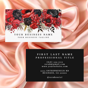 Carte de visite florale rouge et noire