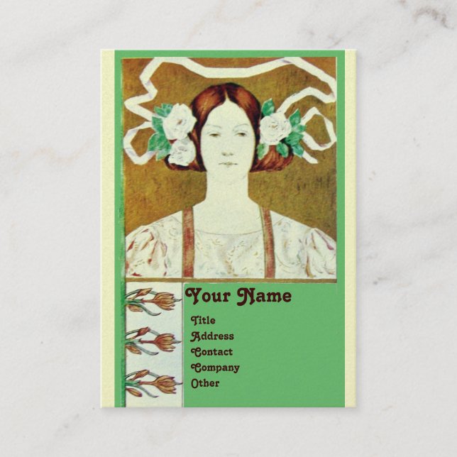 Carte De Visite FLORE/FEMME AVEC ROSES BLANCHES MONOGRAM Pearl (Devant)