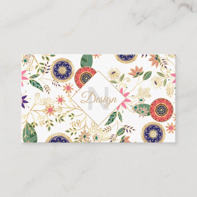 Carte De Visite Flore folk colorée tendance Original Design or (Devant)
