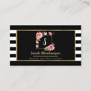 Carte De Visite Flore rayée noire et blanche moderne
