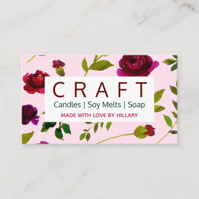 Carte De Visite Flore Rose DO-IT-YOURSELF Artisanat Bougie Soy Mel (Devant)